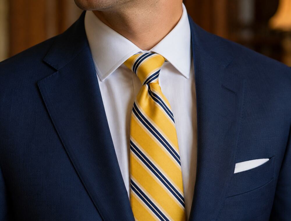 Bruno Piattelli Made in Italy 100% Silk Yellow Navy Stripe Designer Tie NWOT